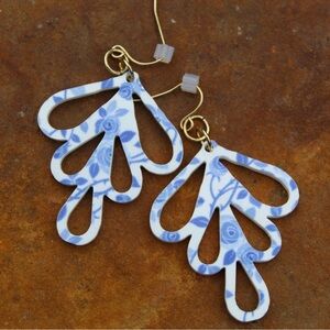 Blue Floral Acrylic Teardrop Earrings